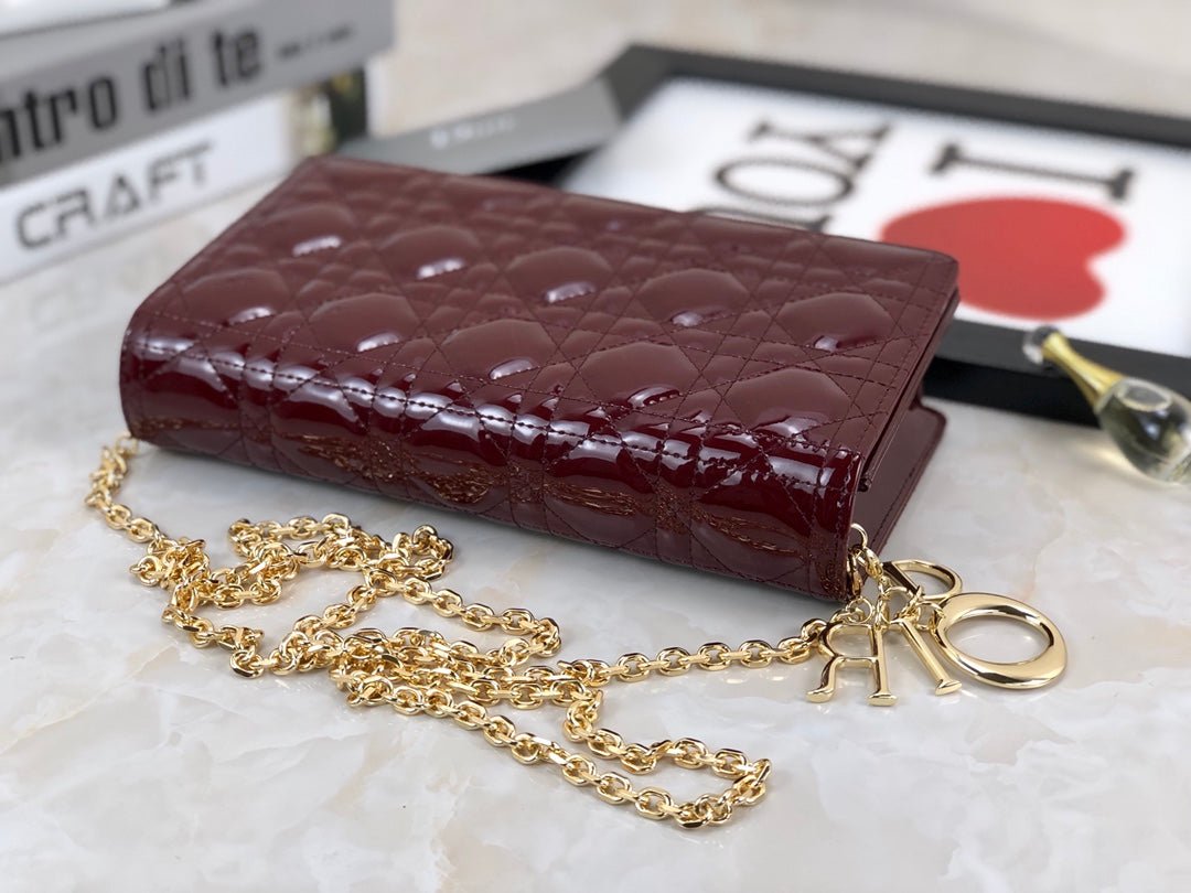 Lady Dior Pouch Patent Cannage Wine Red
