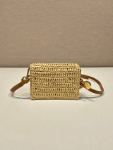 Raffia - Effect Crochet Card Holder with Shoulder Strap – Handwoven Calfskin Mini Bag