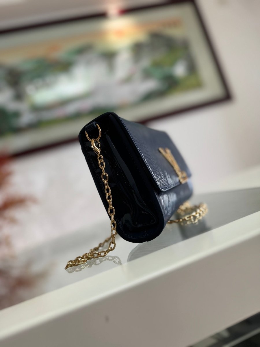 Shiny Blue Epi Leather Chain Pochette – Designer Inspired Bags