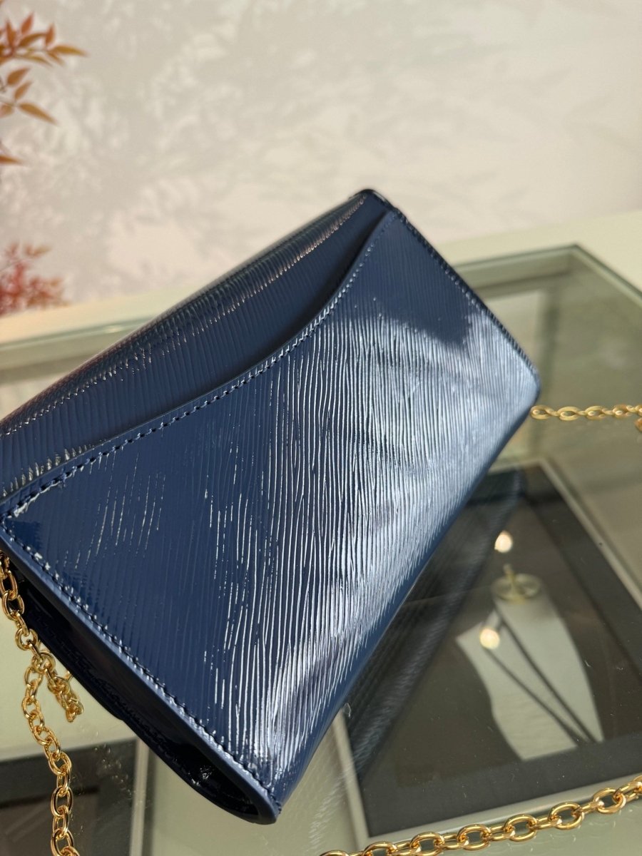 Shiny Blue Epi Leather Chain Pochette – Designer Inspired Bags