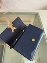 Shiny Blue Epi Leather Chain Pochette – Designer Inspired Bags