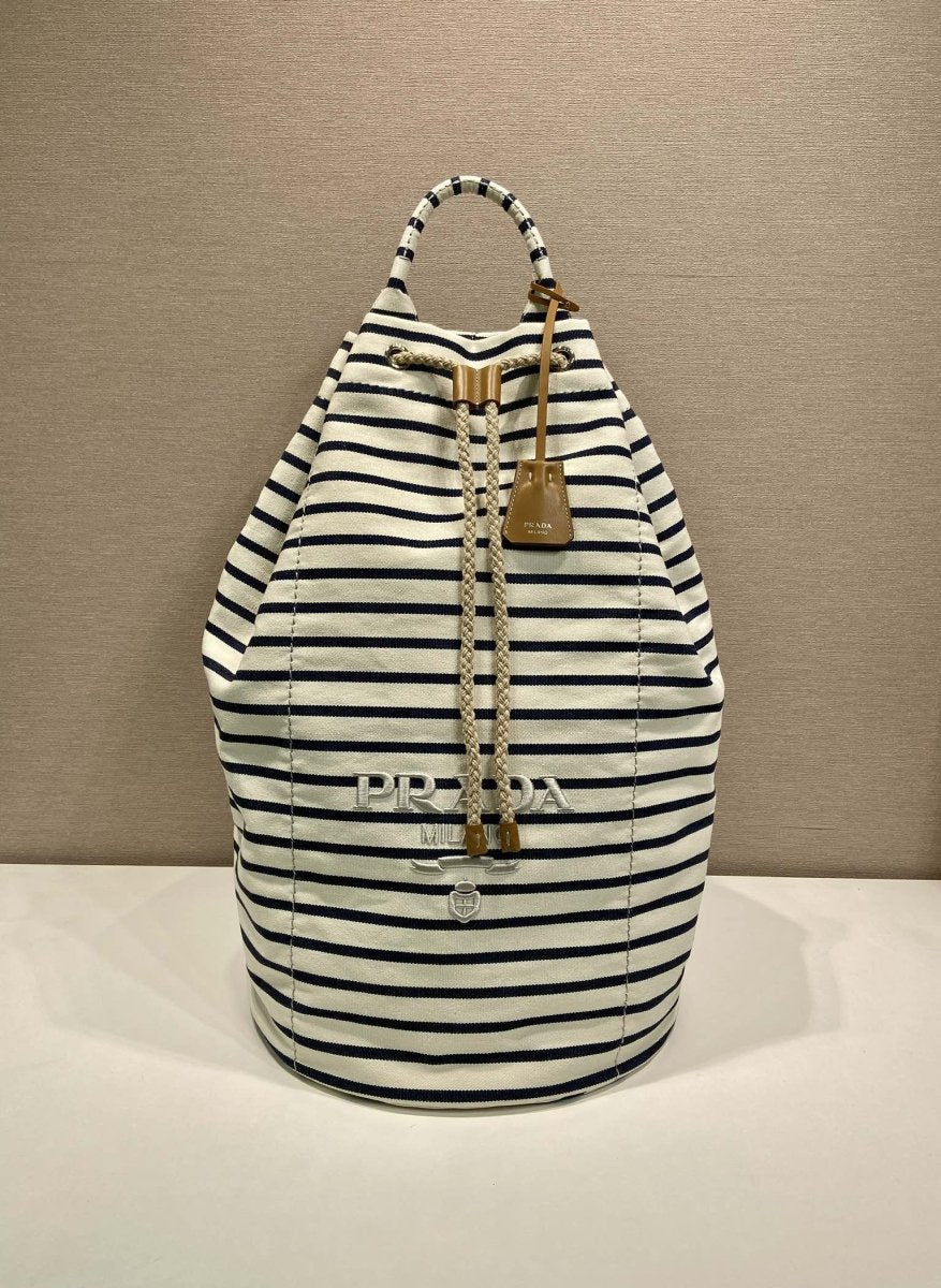 Striped Canvas Drawstring Duffel Bag – Nautical-Inspired Travel Essential
