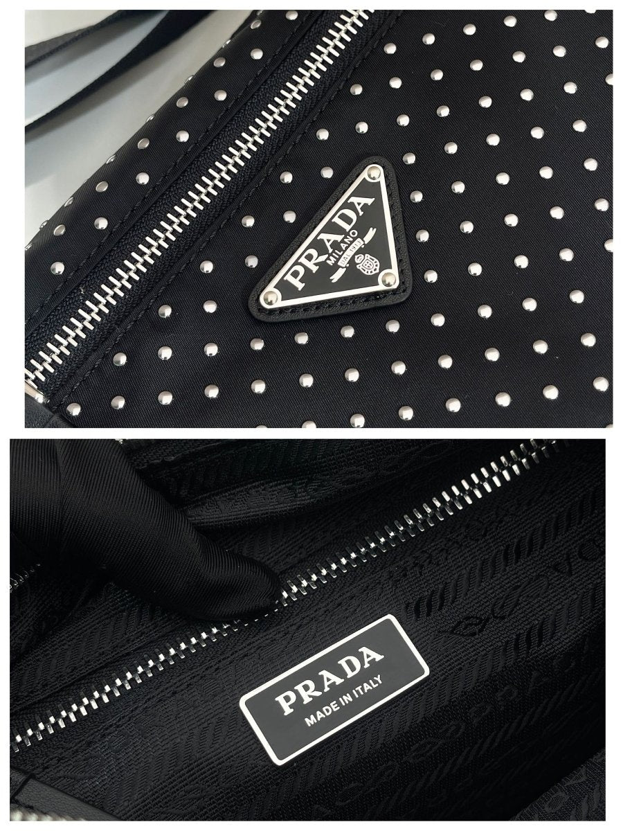 Studded Re - Nylon Shoulder Bag – Fashionable Rivet Design