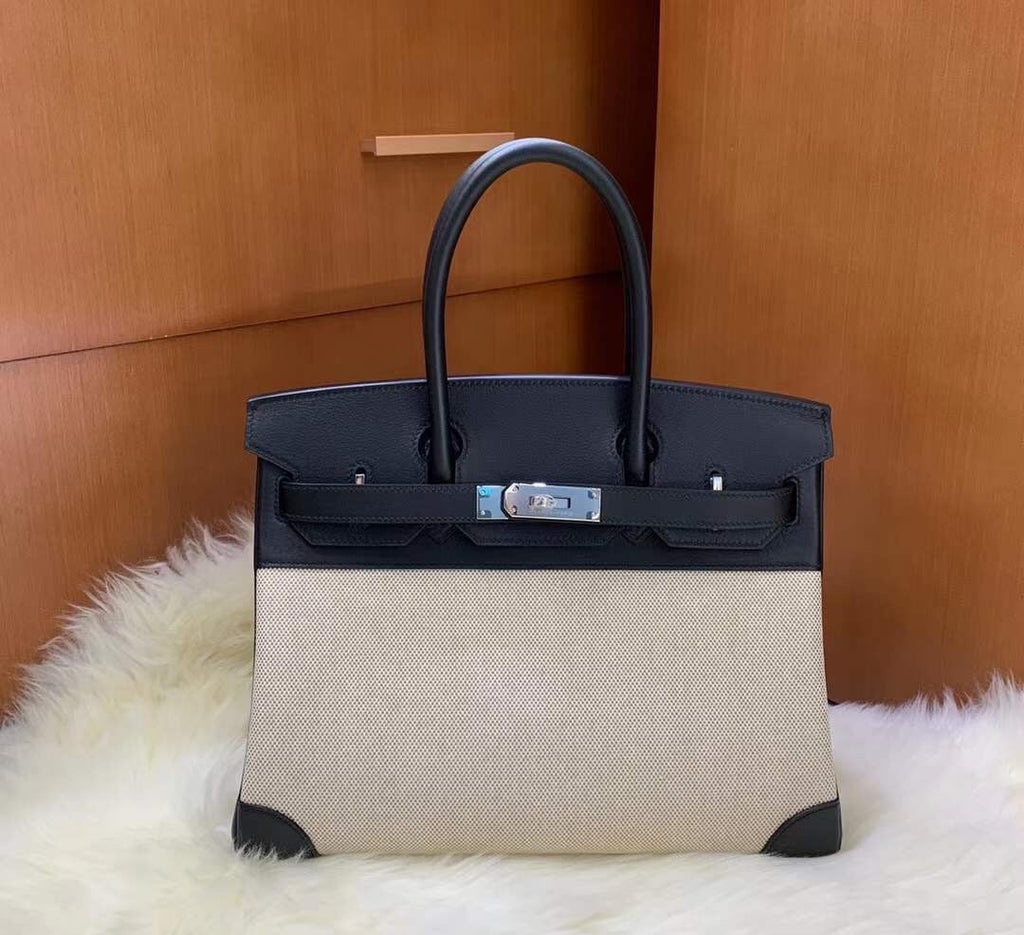 Classic Toile Birkin Handbag with Silver Hardware